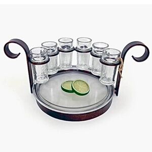 ZODAX Fiesta Six Shot Tequila Set w/ Tray Vintage Rustic Boho Barware Serveware